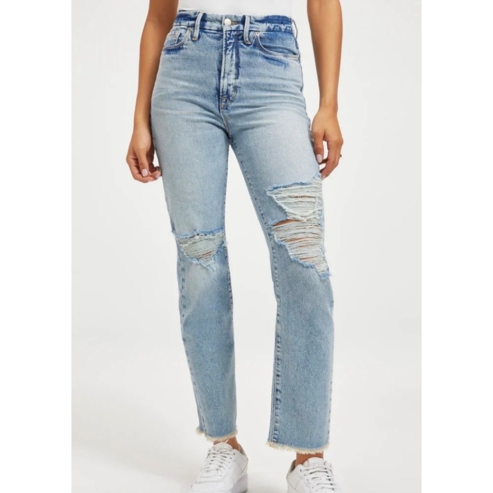 Good‎ American Good Icon Women's 4 Straight Ankle Jeans Light Wash Stretch